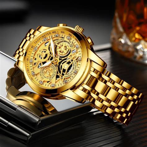 NEKTOM Gold Watches Men Top Golden Chronograph Mens Watch Gold Big Dial ...