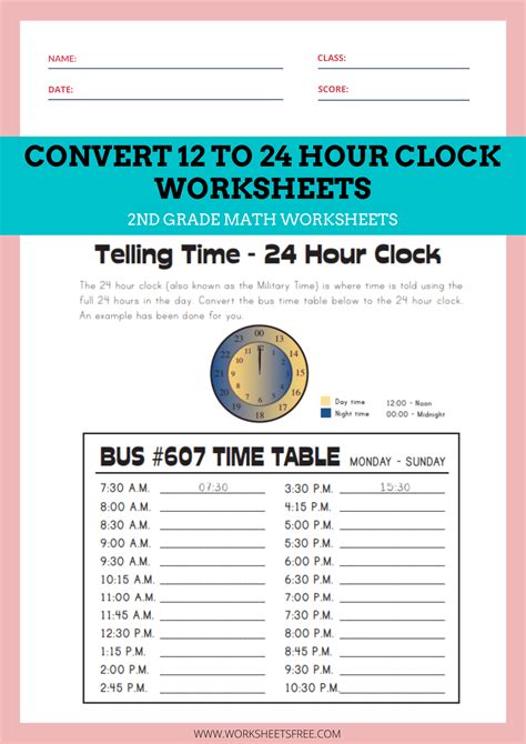 24 Hour Clock Conversion Worksheets Converting From 12 Hour To 24