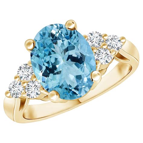 Customizable Angara Gia Certified Natural Aquamarine And Diamond Ring In Yellow Gold For Sale At