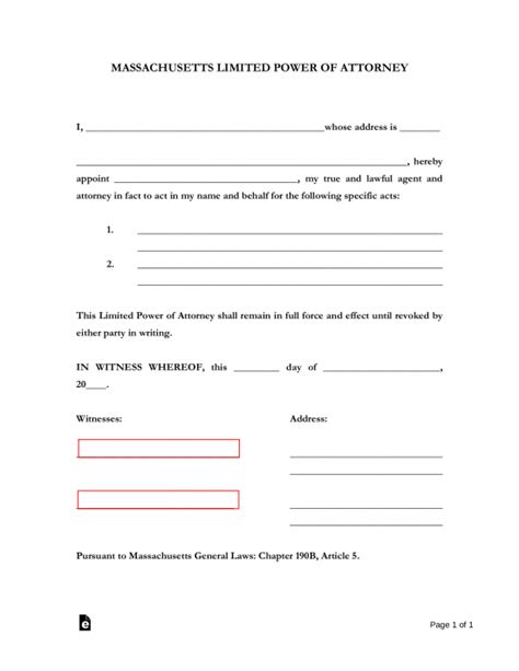 Free Massachusetts Limited Power Of Attorney Form Pdf Word Eforms