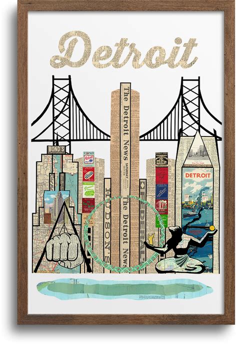 Detroit Skyline Art Print Notecards Paper Cutz Vintage