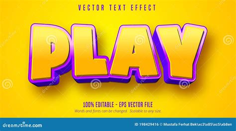 Play Text Cartoon Style Editable Text Effect Stock Vector