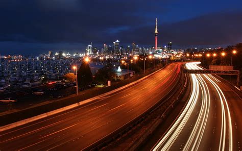 Cityscapes Highway Traffic Lights Long Exposure Driving Wallpaper