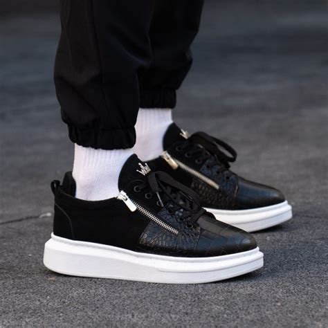 Martin Valen Mens Premium Genuine Leather Sneakers Black And White