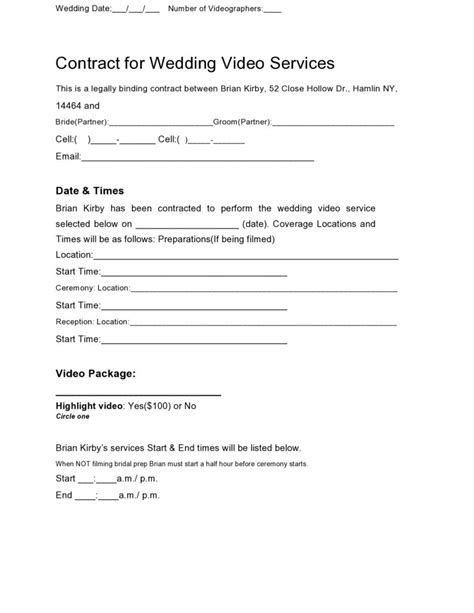 Simple Videography Contract Templates Free Templatelab