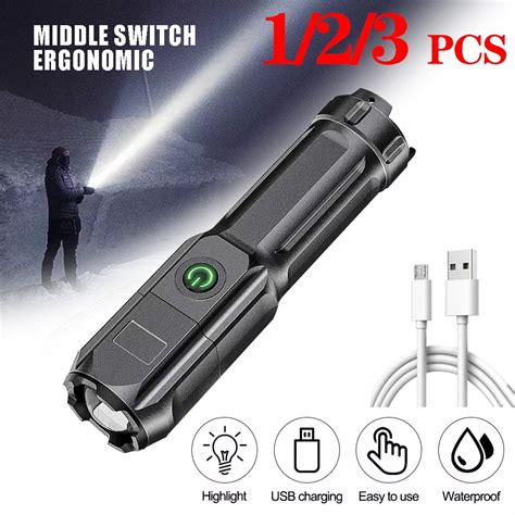 990000lm Led Flashlight Zoomable Tactical Police Super Bright Torch