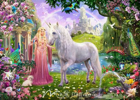 Pink Princess And Unicorn Wallpaper Mural By Magic Murals