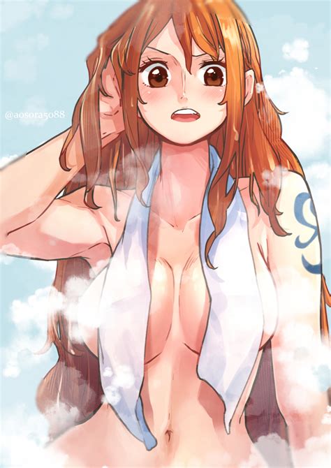 Aosora2823 Nami One Piece One Piece Highres 1girl Bath Female Focus Long Hair Looking