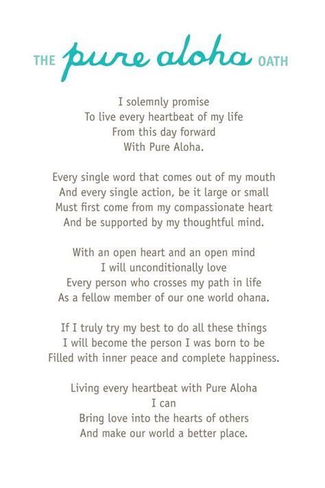 The Pure Aloha Oath ~ I Solemnly Promise To Live Every Heartbeat Of My