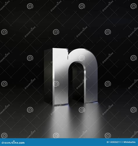 Chrome Letter N Lowercase 3d Render Shiny Metal Font Isolated On Black