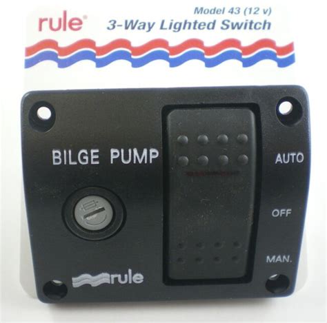 Rule 43 Marine Boat Panel 3 Way Lighted Rocker Bilge Pump Switch 12v