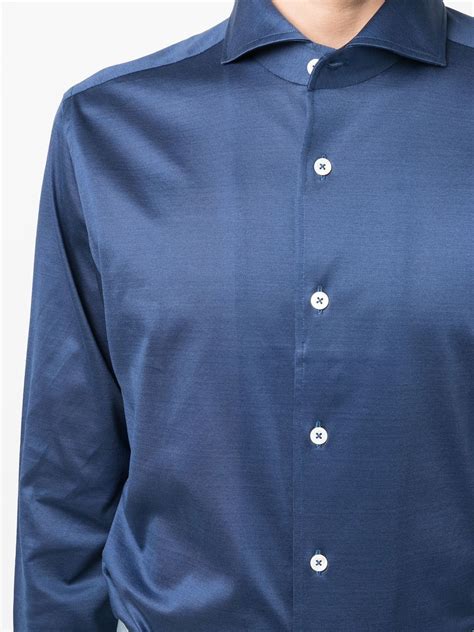 Canali Long Sleeve Spread Collar Shirt Farfetch