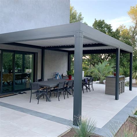 Wall Mounted Aluminum Bioclimatic Pergola Roof With Led Strip Lights