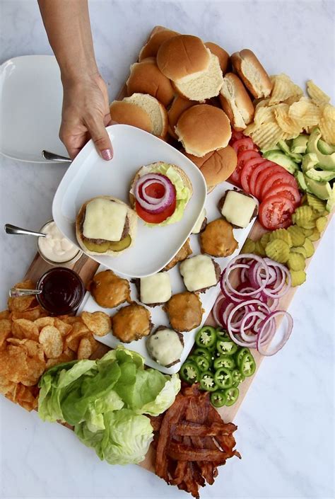 Build Your Own Burger Board The Bakermama Burger Toppings Party Food Platters Party Food Bars