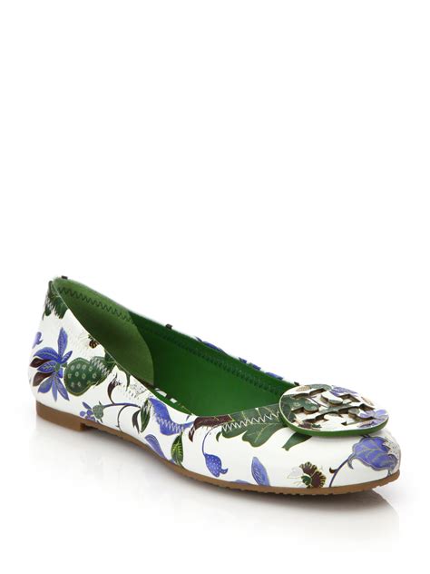 Tory Burch Reva Floral Leather Ballet Flats Lyst