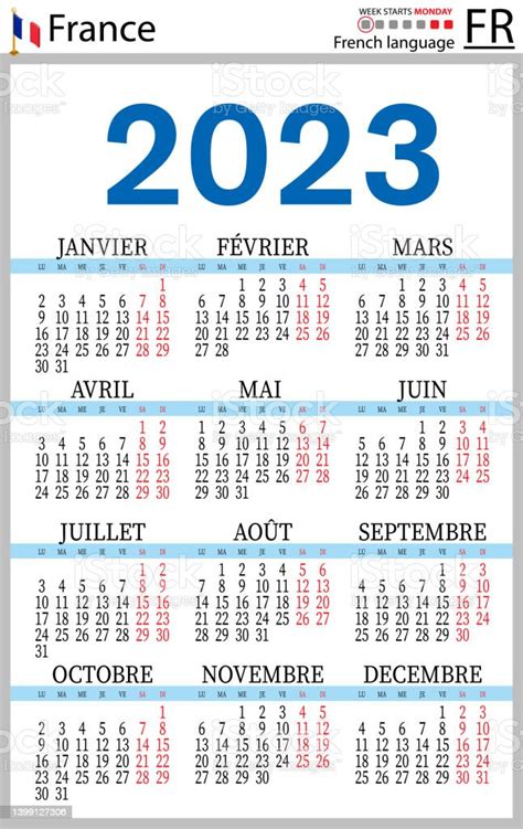 Vetores De Calendário De Bolso Vertical Francês Para 2023 Semana Começa