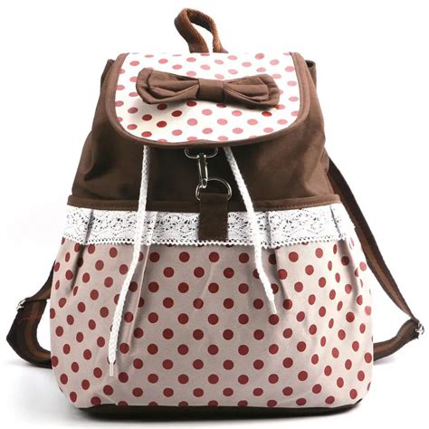 Women Girl Lace Bow Cute Dots Backpack Bag Satchel Tote Handbag Bookbag