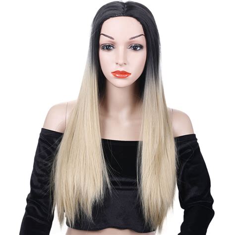 Difei Long Straight Middle Part Two Tone Black And Red