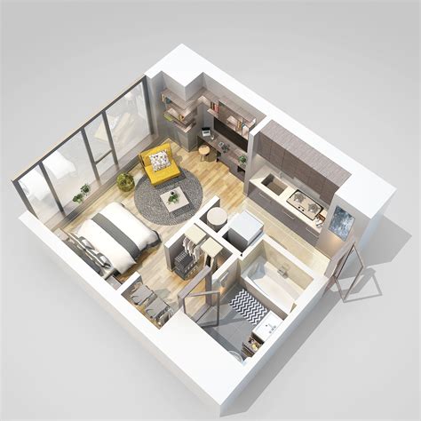 3d Rendered Floor Plan For A Brand New Luxury Apartment In Downtown Los