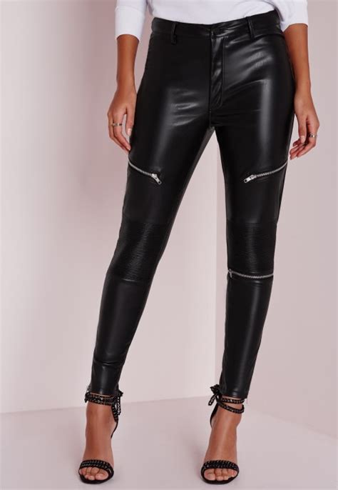 missguided faux leather zip detail skinny fit pants black lyst