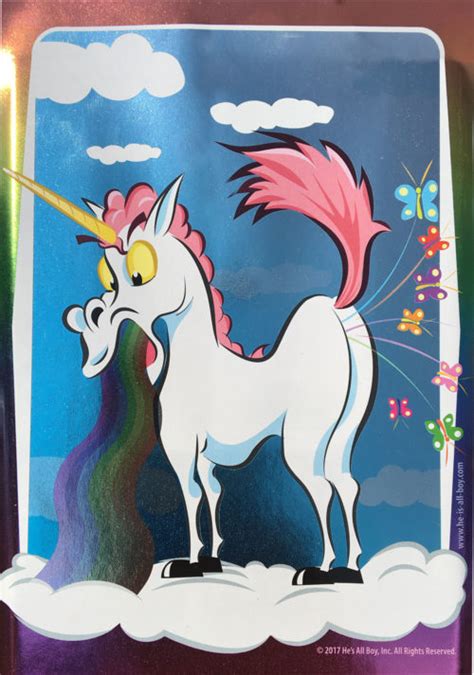 Unicorn Throwing Up Rainbow And Farting Butterflies Sticker Hes All Boy