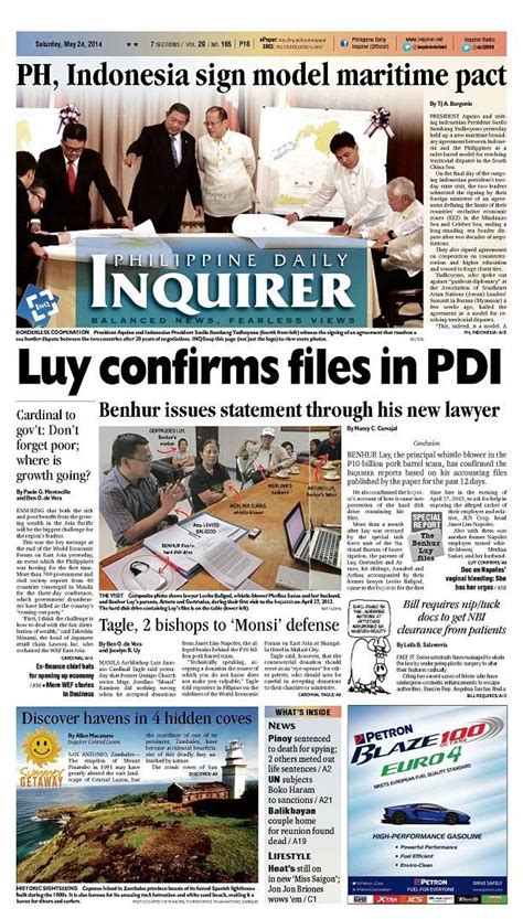 Luy Confirms Files In Pdi Todays Inquirer Banner Story May 24
