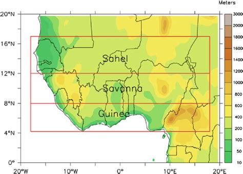 Study Domain Showing The West African Topography And The Area Of Focus