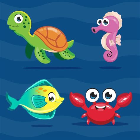Premium Vector Cartoon Cute Sea Animals Set Illustration