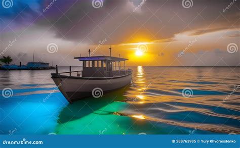 Maldives. View of a Fishing Boat at Sunset Stock Illustration
