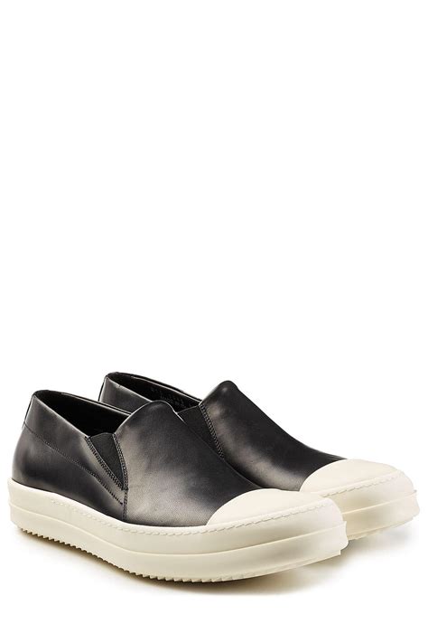 Rick Owens Leather Slip On Sneakers In Black For Men Lyst