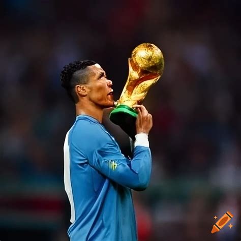 Ronaldo Celebrating With The World Cup Trophy On Craiyon