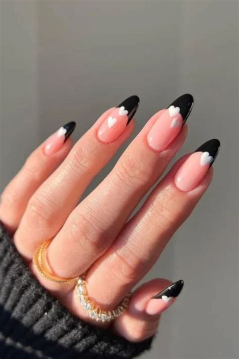 Black French Tips Almond Nails Black French Nails Black Nails Gel