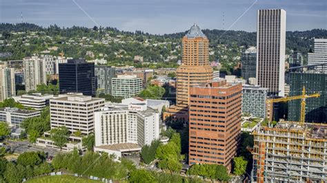 Hotel By Office Buildings And Tall Skyscrapers In Downtown Portland