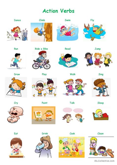 Action Verbs Pictionary Picture Dic English Esl Worksheets Pdf And Doc