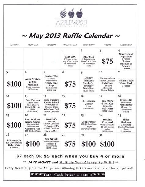 Annual Raffle Calendar Fundraiser Applewood Learning Center