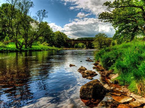 Rivers England Scenery Bolton Wharfe Grass Hdr Nature Wallpapers And