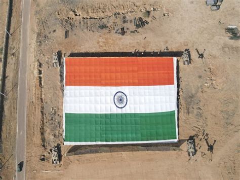 Worlds Largest National Flag Made Of Khadi Displayed Along The India Pakistan Border In