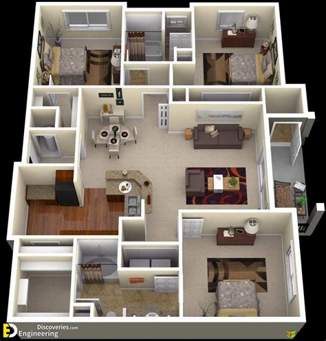 40 Amazing 3 Bedroom 3d Floor Plans Engineering Discoveries