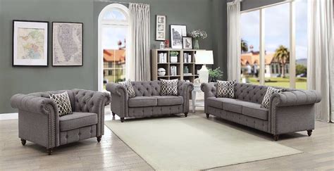 Tufted Linen Sofa Set Baci Living Room