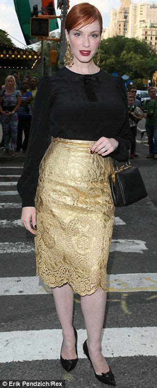 Christina Hendricks Dazzles In Gold Lace Skirt At Premiere Lace Skirt