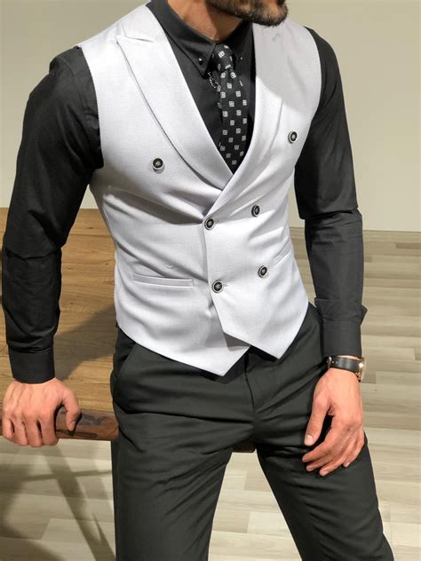 Slim Fit Double Breasted Vest Gray Bojoni Mens Vest Fashion