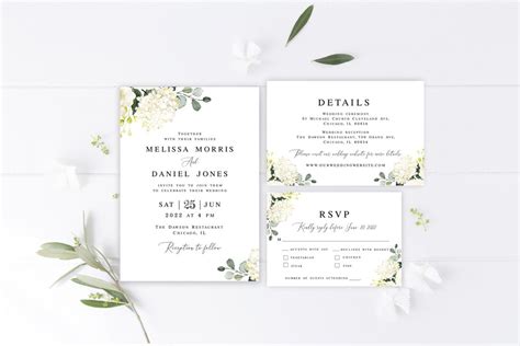 Wedding Invitation Suite Editable Set Of Templates White Flowers