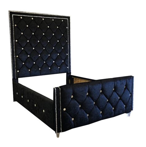 crystal tufted headboard tall glam bed frame diamond tufting velvet crystal nail head california