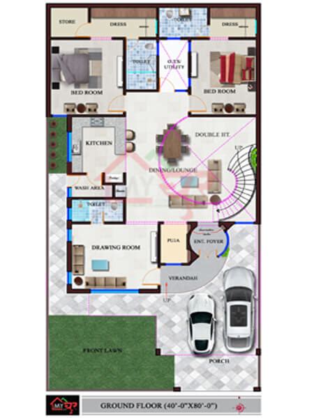 40x80 House Plan North West Facing