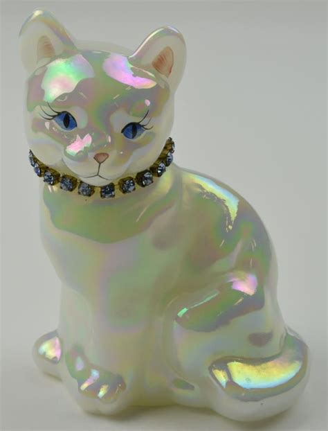 Fenton Art Glass March Cat Figurine Iridized Carnival Glass T Watson Fenton Glassware
