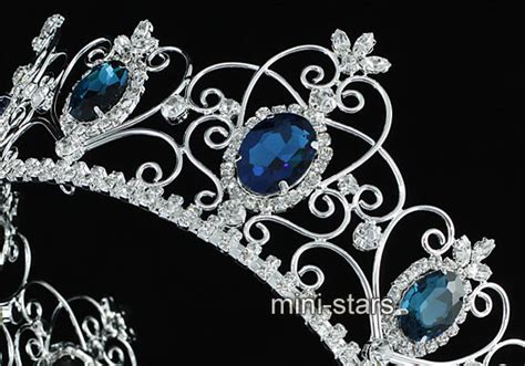 Pageant 35 Full Circle Tiara Simulated Blue Sapphire Crown For Women