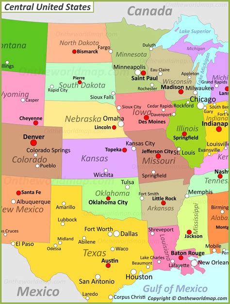 Map Of The Central United States Tourist Map Of English
