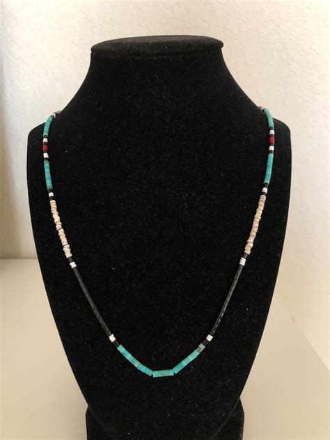 Natural Turquoise Beaded Necklace Multi Color Heishi Natural Etsy