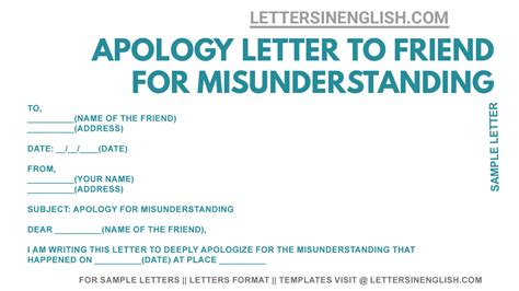 Apology Letter To Friend For Misunderstanding Sample Letter To Friend