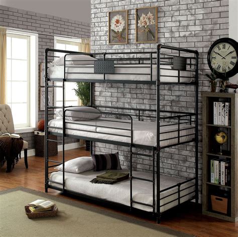 Industrial Style Piping Twin Triple Decker Bed Twin Bunk Bed For 3